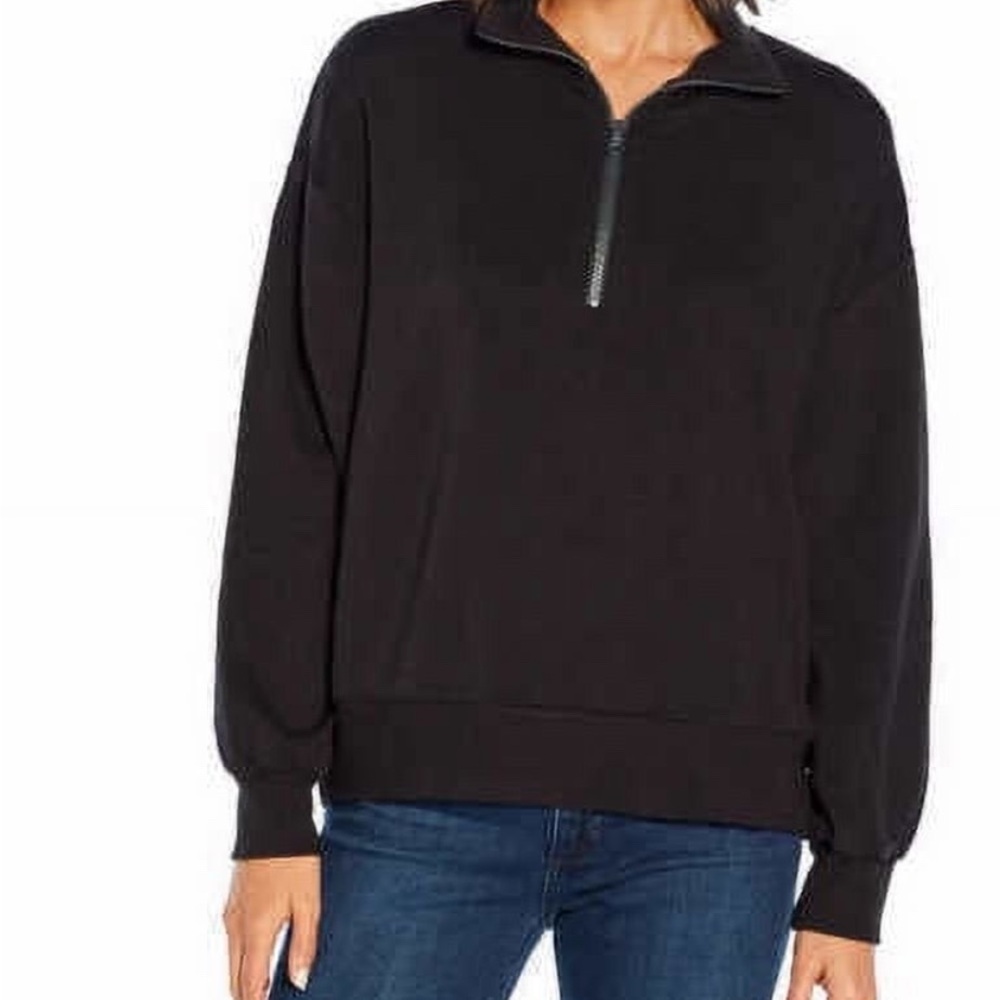 Three Dots Women's Arta Quarter-zip Long-sleeve‎ Pullover in black XL